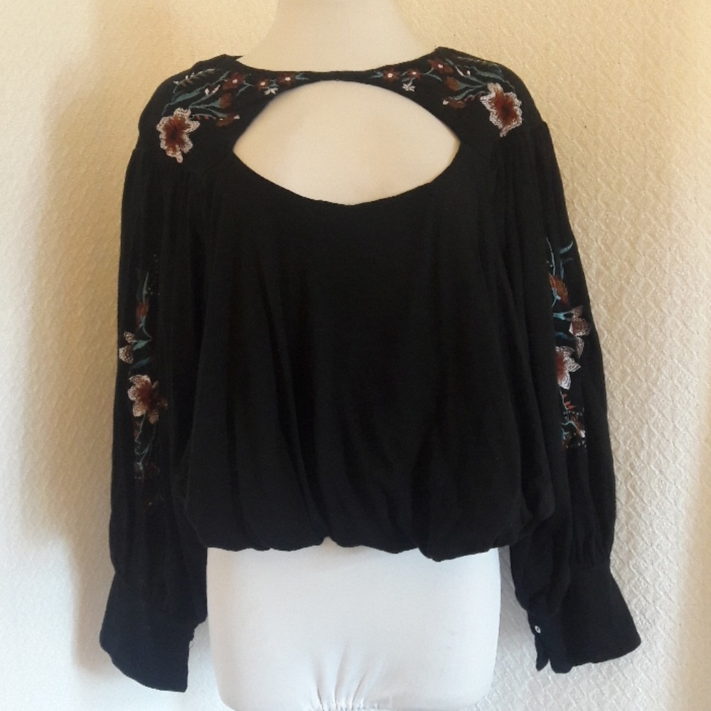 Free people puffy embroidered  top